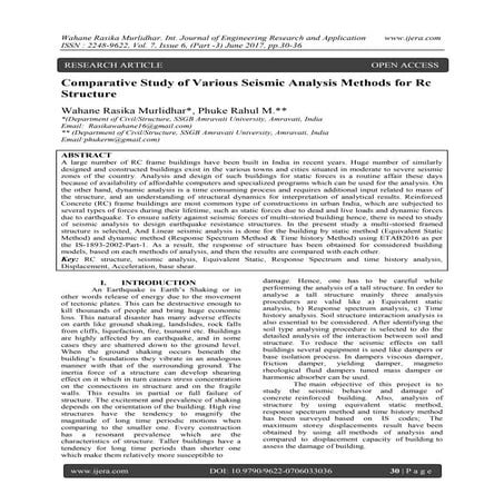 Comparative Study of Various Seismic Analysis Methods for Rc Structure