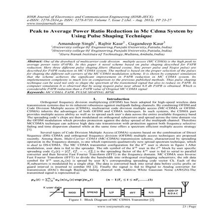Peak to Average Power Ratio Reduction in Mc Cdma System by Using Pulse Shapin...