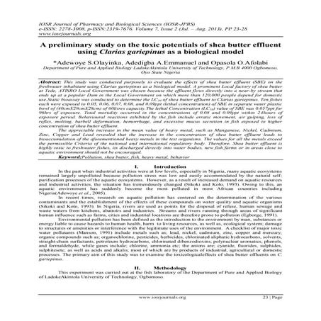 A preliminary study on the toxic potentials of shea butter effluent using Cla...