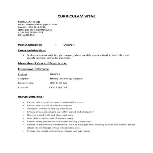 Driver cv anower | DOCX