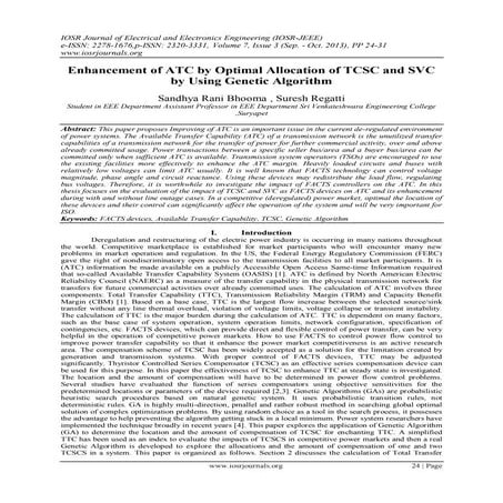 Enhancement of ATC by Optimal Allocation of TCSC and SVC by Using Genetic Alg...