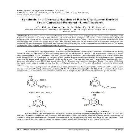 Synthesis and Characterization of Resin Copolymer Derived From Cardanol ...