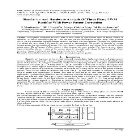 Simulation And Hardware Analysis Of Three Phase PWM Rectifier With Power Fact...