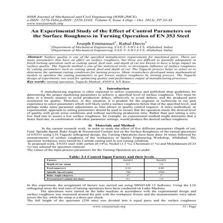An Experimental Study of the Effect of Control Parameters on the Surface Roug...