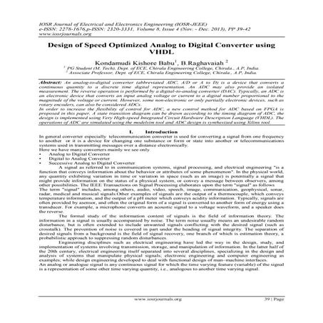 Design of Speed Optimized Analog to Digital Converter using VHDL