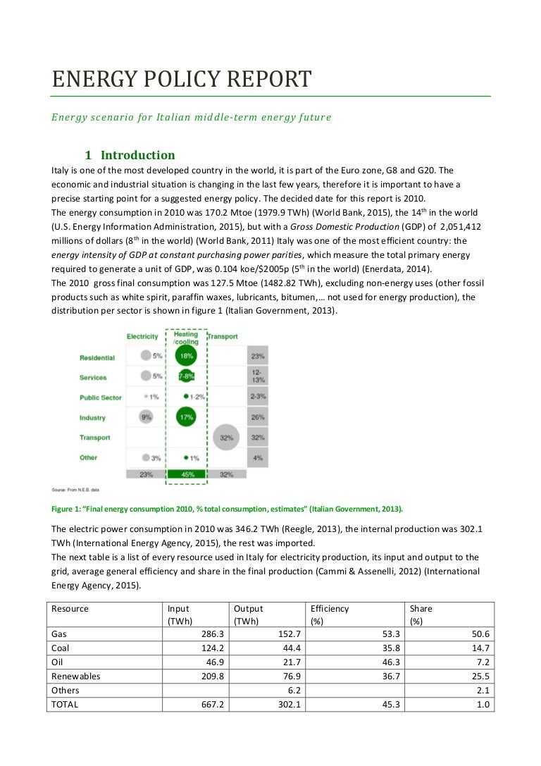 ENERGY POLICY REPORT