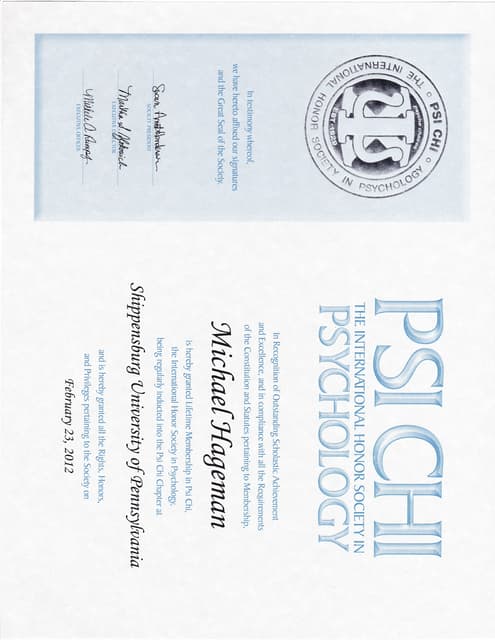 Psi Chi Membership Certificate PDF Psi Chi Membership Certificate PDF