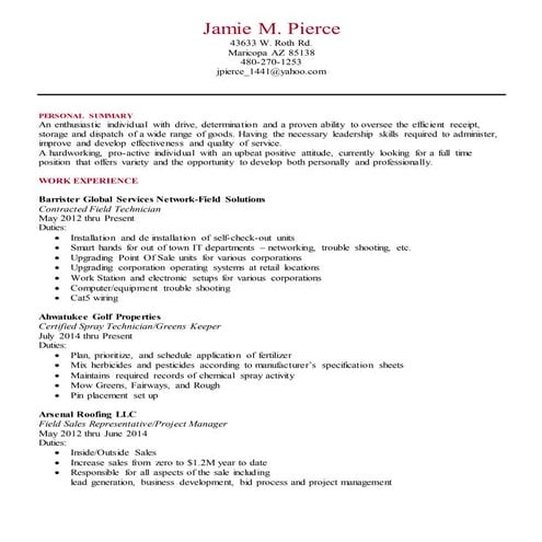J Pierce  Resume