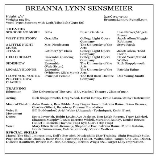 Breanna's Theatre Resume