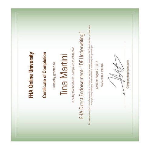FHA DE Certificate - UW TINA