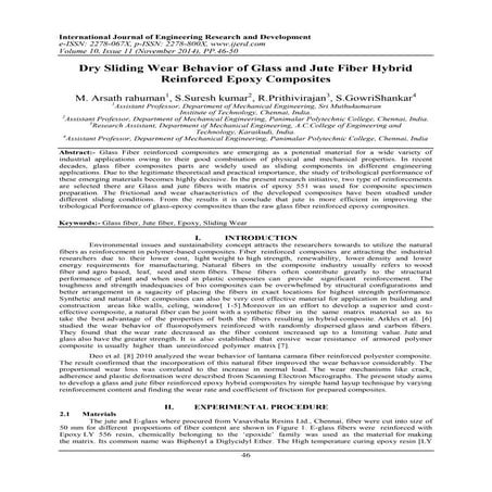 Dry Sliding Wear Behavior of Glass and Jute Fiber Hybrid Reinforced Epoxy Com...