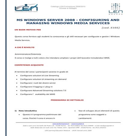 MS windows server 2008 - Configuring and managing windows media services - Sc...