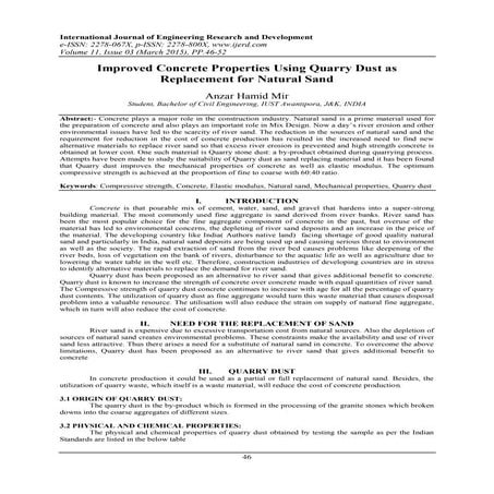 Improved Concrete Properties Using Quarry Dust as Replacement for Natural Sand