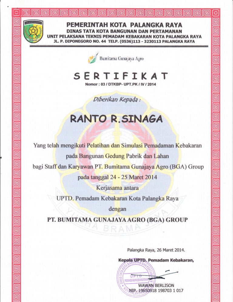 Sertifikat Damkar