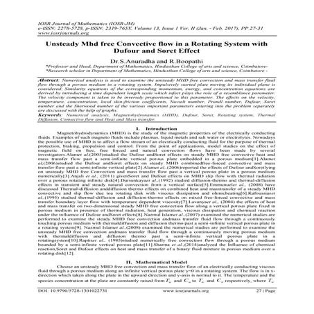 Unsteady Mhd free Convective flow in a Rotating System with Dufour and Soret ...