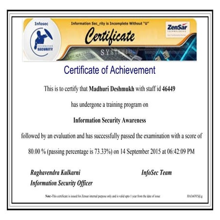 Information Security awareness - certificate