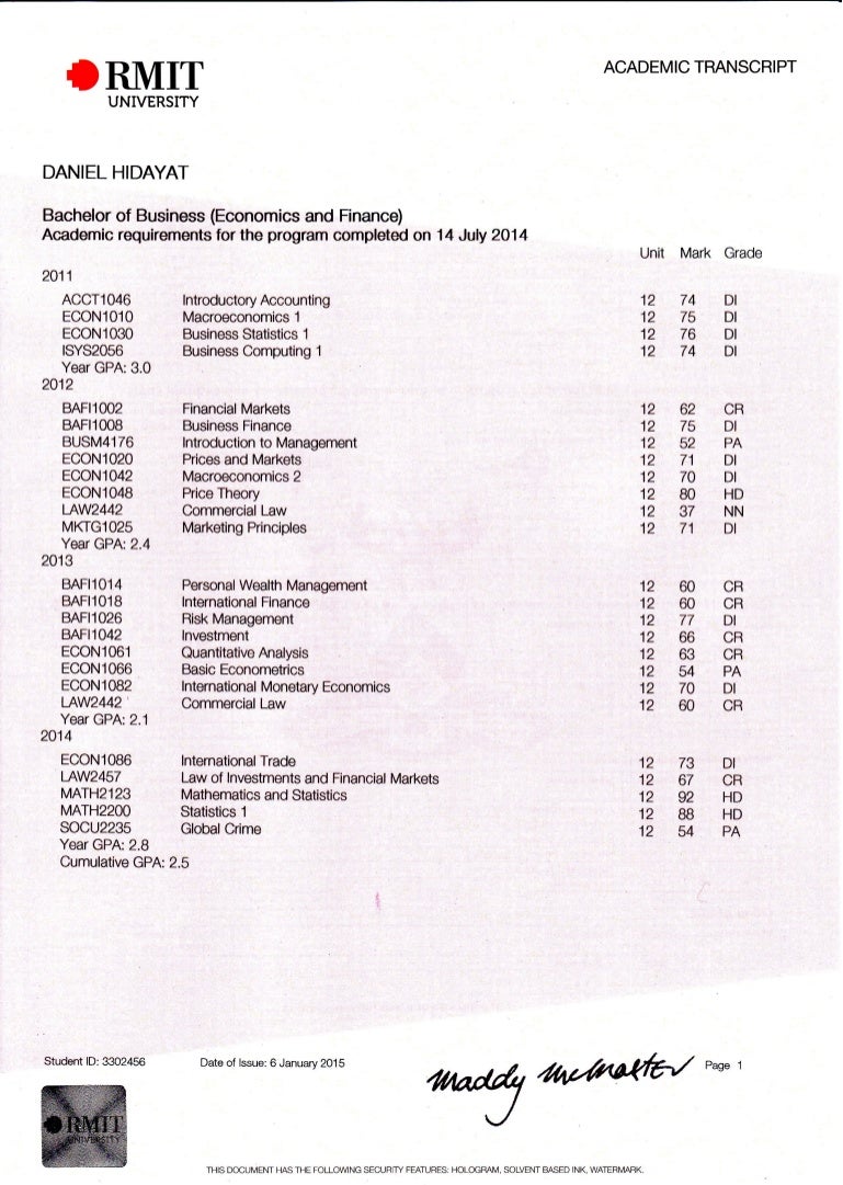 Academic Transcript