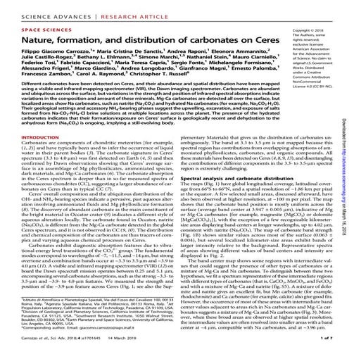 Nature, formation, and distribution of carbonates on CeresNature, formation, and distribution of carbonates on Ceres