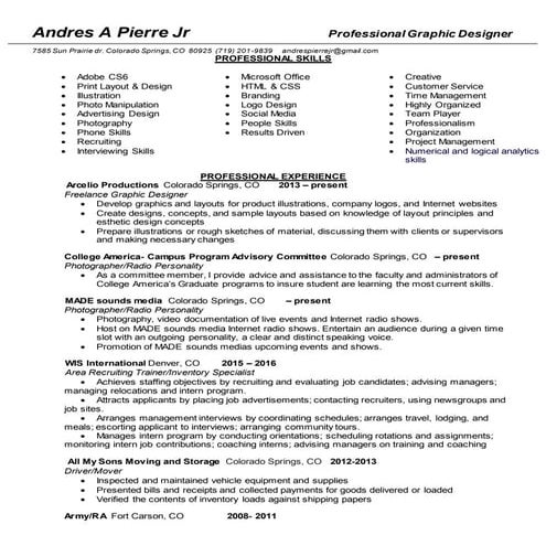 Andres Pierre Jr resume 2016