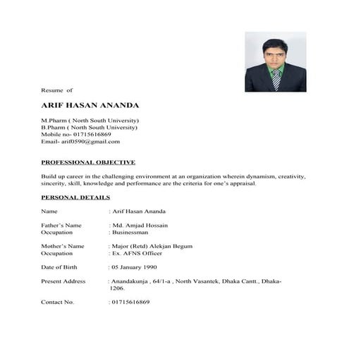 Resume of arif with image | DOC