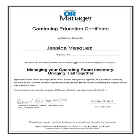 Managing OR Inventory CE