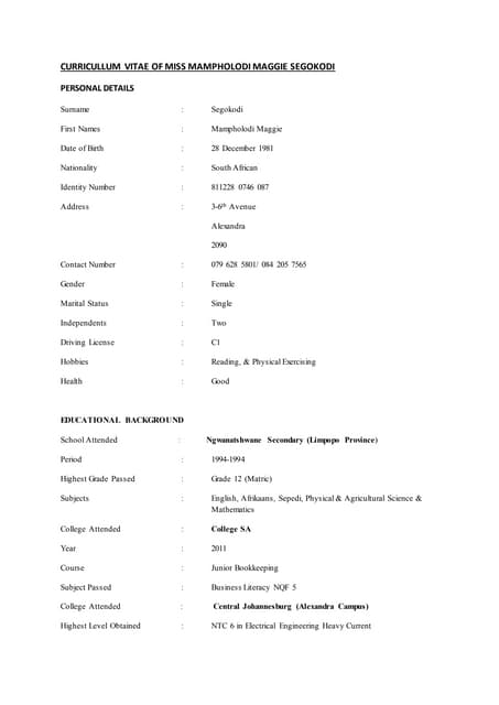 CV kabala | DOCX