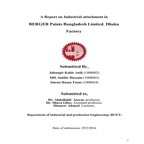 Industrial Attachment Report on Berger paints