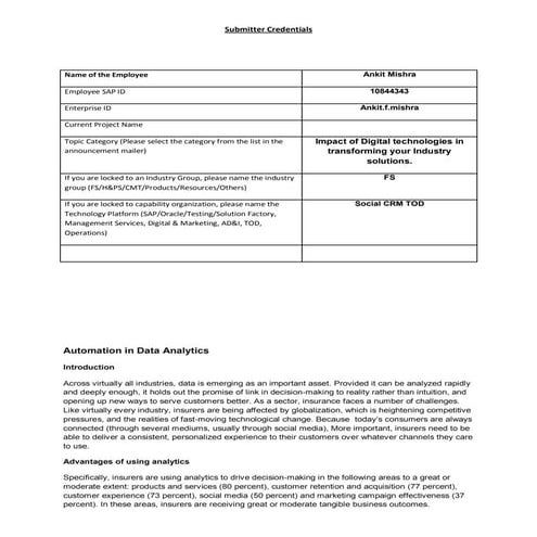Automation in data analytics - Ankit Mishra