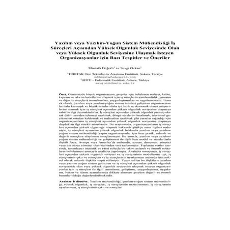 Yazılım veya Yazılım-Yoğun Sistem Mühendisliği İş Süreçleri Açısından Yüksek ...