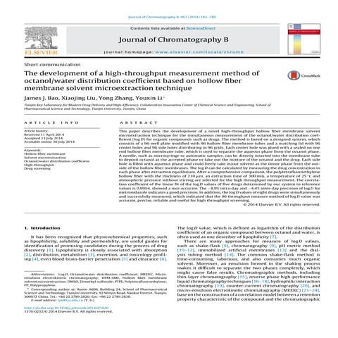 octanol water distribution coefficient measurement based on hollow fiber memb...