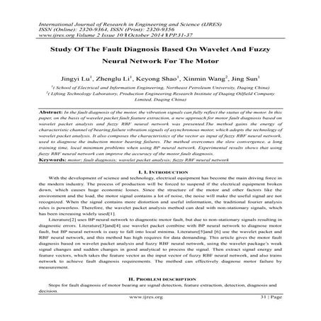 Study Of The Fault Diagnosis Based On Wavelet And Fuzzy Neural Network For Th...