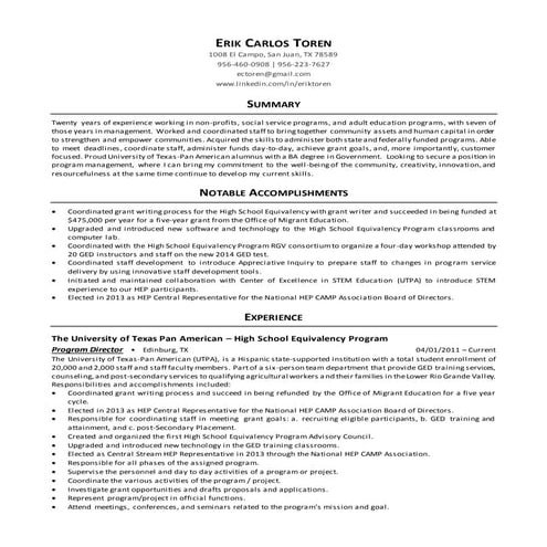 ERIK TOREN UTRGV RESUME 2015 | DOCX