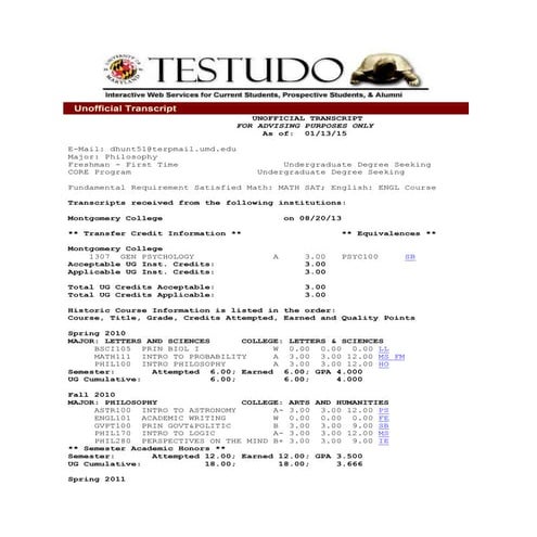 David Hunt Final Unofficial Transcript