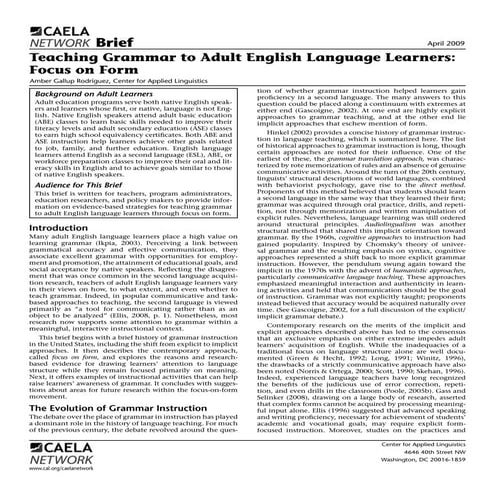 Teaching Grammar to Adult English Language Learners