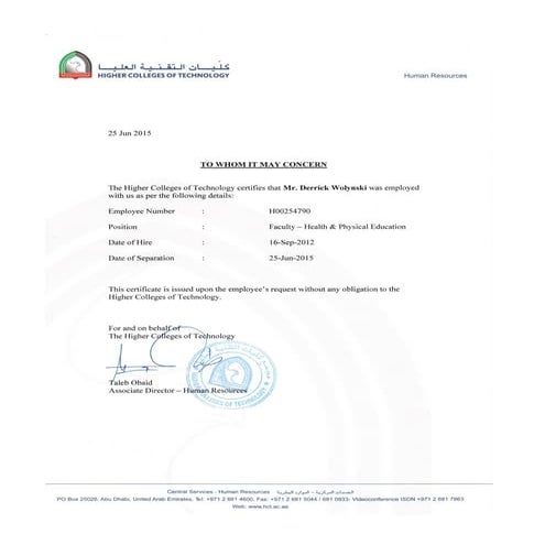 Dubai Men's College Letter