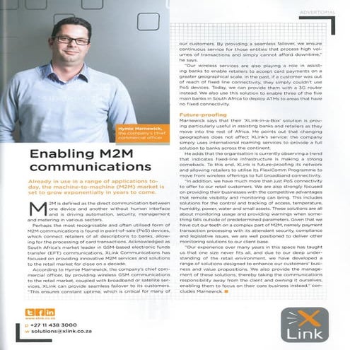 2013 09 Enabling M2M communications - Brainstorm Magazine | PDF