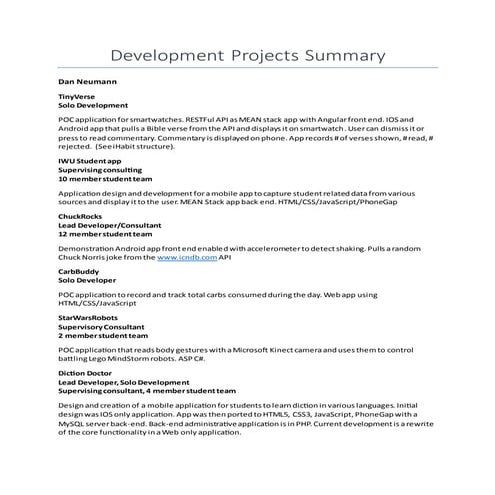 Daniel Neumann Project Experience