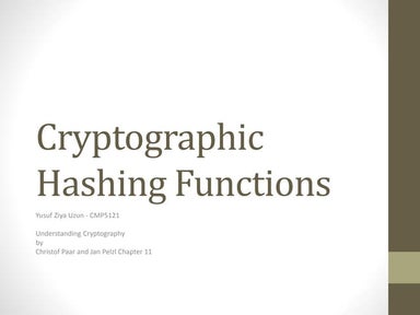 Cryptographic Hashing Functions