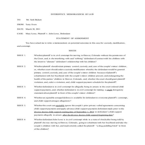 INTEROFFICE MEMORANDUM OF LAW