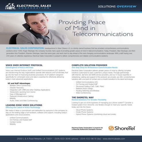 Electrical Sales Corporation - Solutions overview - ShoreTel Design - 12.1.16...