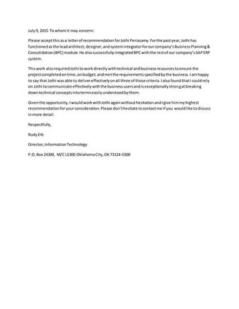 Letter of Recommendation