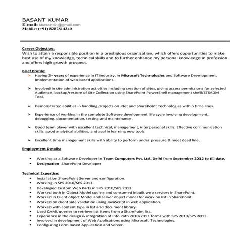Basant Resume