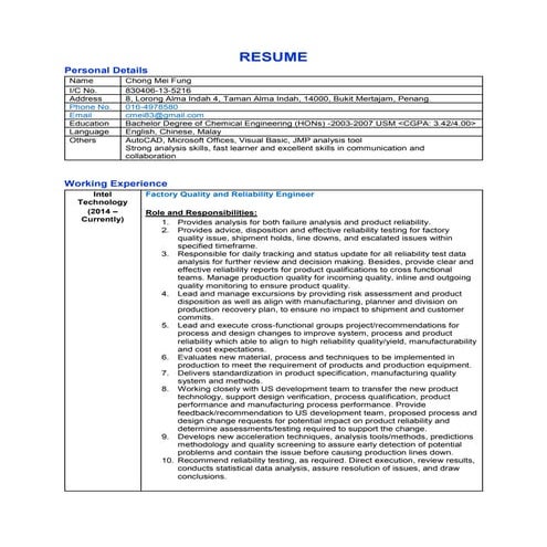 Mei Fung Curriculum Vitae_2016