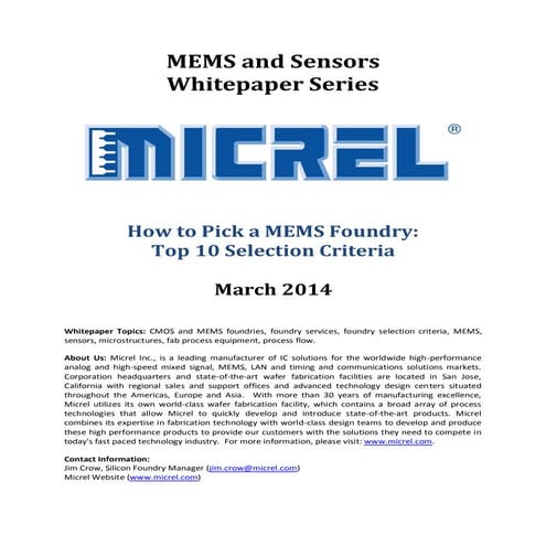 Micrel Foundry Selection - Whitepaper