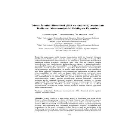 Mobil İşletim Sistemleri (iOS ve Android) Açısından Kullanıcı Memnuniyetini E...