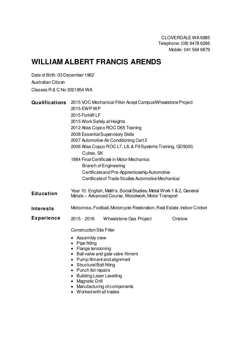 William Arends Resume 9 1 2016