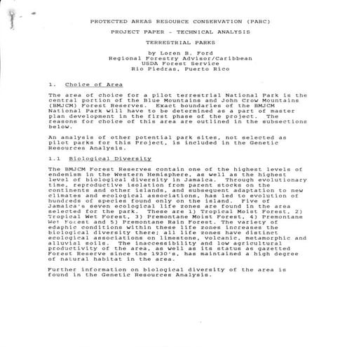 Ford, 1989-Technical Analysis-Terrestrial Parks_USAID-Jamaica Protected Ares ...