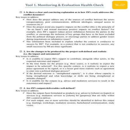 Tool 1 M&E Health Check page 1
