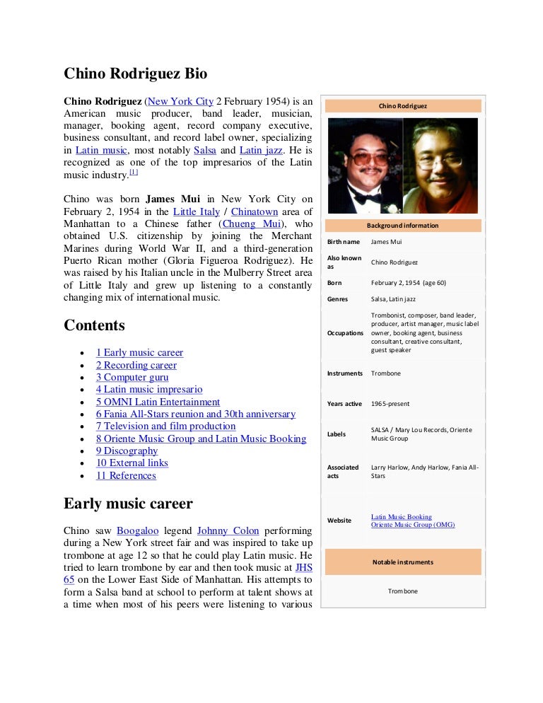 Chino Rodriguez Bio (Orig From Wikipedia)