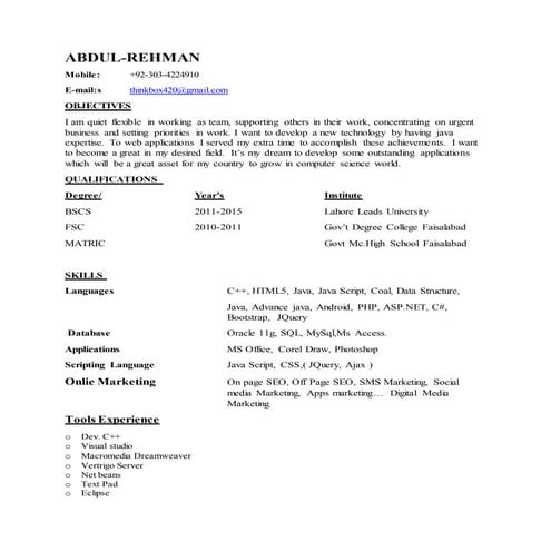ABDUL REHMAN CV